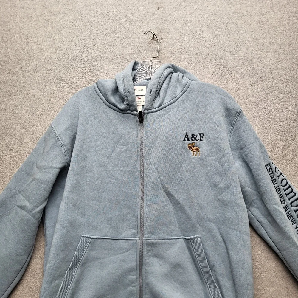 Abercrombie & Fitch Men Hoodie L Light Blue A&F Moose Logo Embroidery‎ Y2K